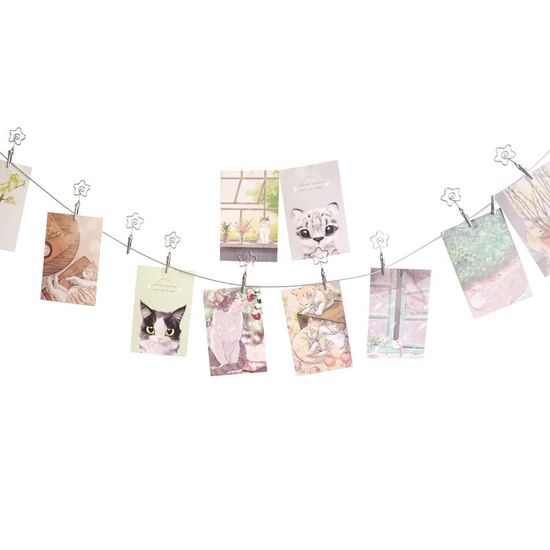 TFu Multi-Purpose Steel Wall Hanging Photo Display Cable Wire Rod with 12 Adjustable Clips for Hanging Photos Notes Postcard and Artworks (Flower) - Image 2